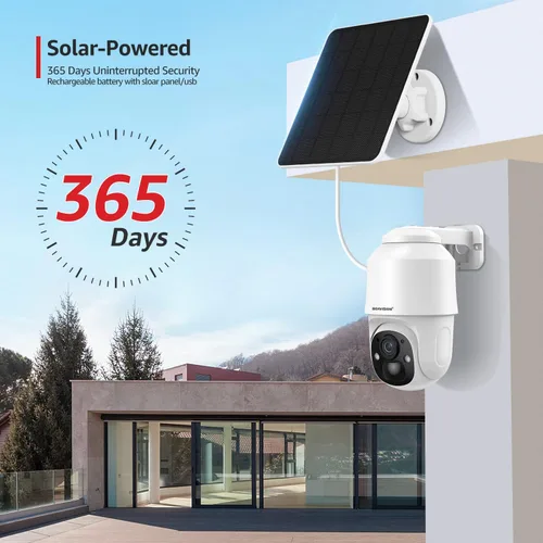 Miniatura 2 de BOAVISION Cámara de seguridad inalámbrica WiFi al aire libre, cámara con energía solar, inclinación panorámica, visión de 360°, detección humana