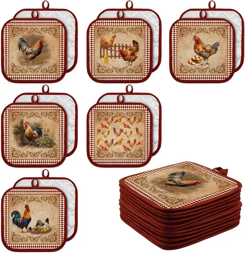 Bencailor 12 soportes para ollas con bolsillo para cocina, guantes calientes para horno, bolsa de galletas, guantes de horno para cocina, regalo,