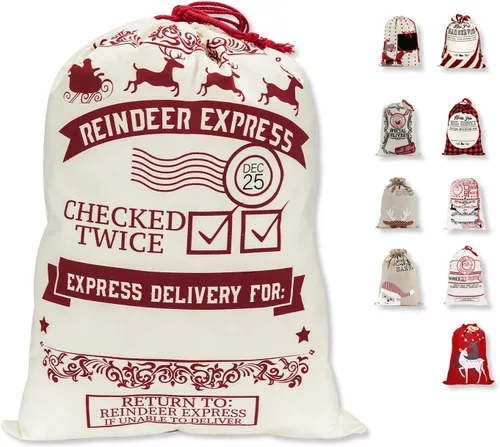 Miniatura 9 de LessMo - Saco de Navidad para Papá Noel, Bolsa de regalo de Navidad grande con cordón, reutilizable, personalizada para el almacenamiento