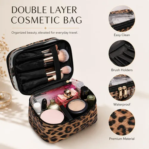 Miniatura 2 de Bolsa de cosméticos de doble capa, bolsa de maquillaje, bolsa de aseo grande, bolsa organizadora de maquillaje de viaje para niñas y mujeres