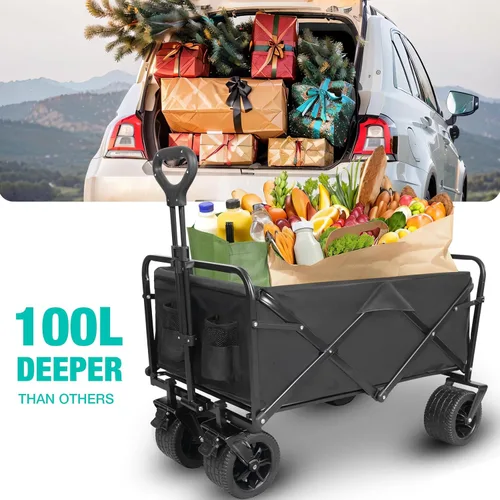 Miniatura 2 de Carro de playa plegable con ruedas grandes todo terreno, carros plegables resistentes con mango ajustable para exteriores, jardín, deportes