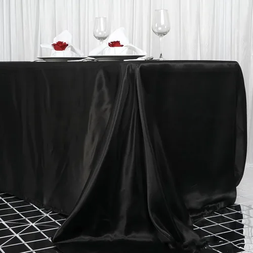 Miniatura 2 de BalsaCircle Mantel rectangular de satén negro de 90 x 156 pulgadas para mesa de boda, fiesta, recepción, eventos, cocina y comedor