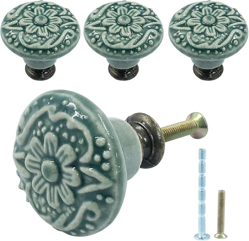 Miniatura 13 de Piutouyar Pomos y tiradores de cerámica negra para cajones, aparadores, armarios, 1.339 in / 1.3 pulgadas de diámetro (4 unidades)