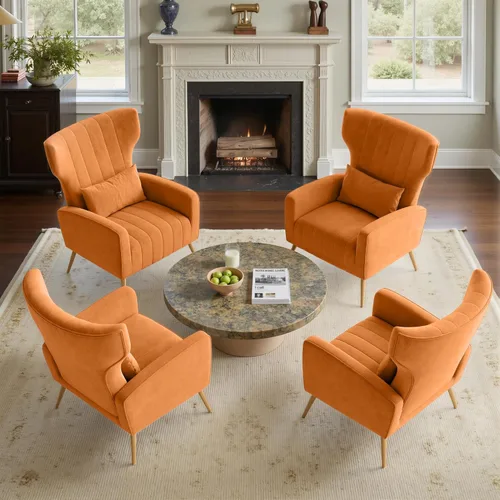 Miniatura 20 de Nalupatio Sillas decorativas de terciopelo, moderno sillón con respaldo alto con almohada lumbar, sillón tapizado de respaldo alto con patas de Beige