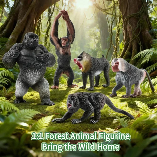 Miniatura 8 de Toymany 6 figuras de primates, juego de animales de mono de la selva de plástico, incluye mono, simio, chimpancé, gorila, juguetes para niños
