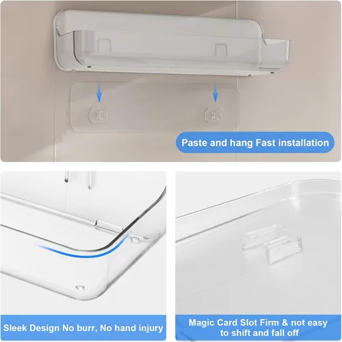 Miniatura 7 de Diesisa Organizador de pared acrílico de 2 piezas, estante adhesivo, organizadores de pared, sin perforaciones, estantes de baño, estante de pared