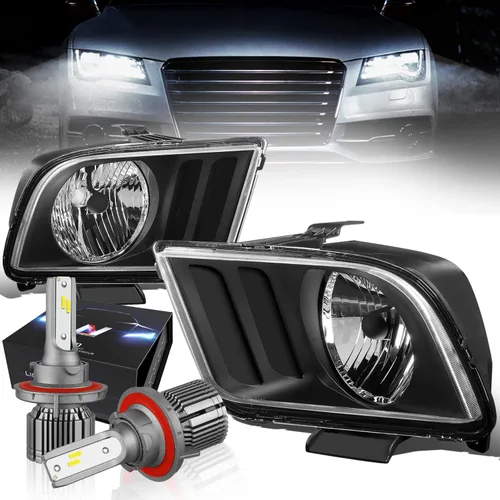 DNA MOTORING HL-OH-FM05-BK-CL1-CFS-H13 - Faros delanteros con carcasa negra de repuesto compatibles con Ford Mustang 05-09, par de bombillas LED