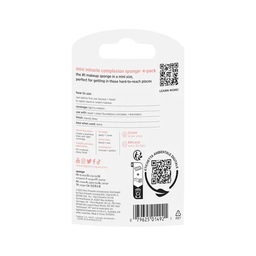 Miniatura 13 de Real Techniques Mini Miracle Complexion Sponge - Paquete de 4 esponjas de mezcla de maquillaje, para base y corrector, tamaño mini para debajo