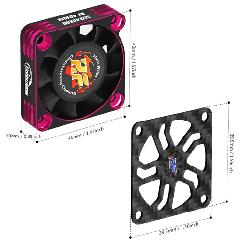 Miniatura 3 de Ventilador de enfriamiento RC de 1.575 in 28000 RPM Motor sin escobillas Ventilador de refrigeración de metal con cubierta de fibra de carbono