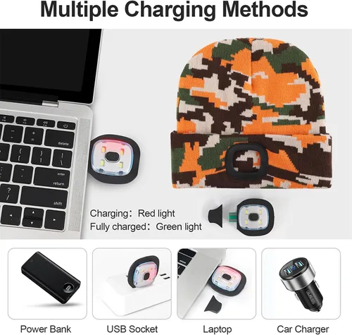 Miniatura 3 de SUNPRO Gorro LED con luz, gorro de punto iluminado, gorra recargable, regalos cálidos de invierno para hombres, mujeres, perros, caminar, acampar