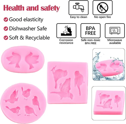 Miniatura 2 de Mujiang Moldes de silicona para fondant de pájaro 3D para decoración de tartas, chocolate, caramelo, resina, polimérica, juego de 3 Estilo b