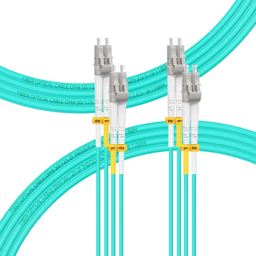 Miniatura 2 de Paquete de 2 cables de conexión de fibra OM4 LC a LC de 0.7 ft, cable de fibra óptica multimodo MMF, cable de puente de fibra multimodo MMF, 10