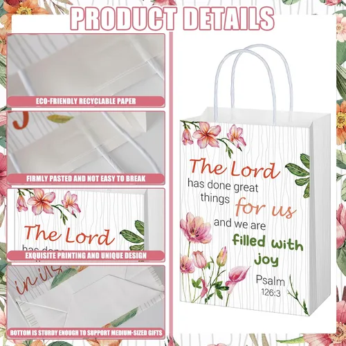 Miniatura 3 de Yeaqee 24 bolsas de regalo religiosas cristianas a granel con asas, 6 estilos reutilizables, flores religiosas, bautismo religioso, versículo