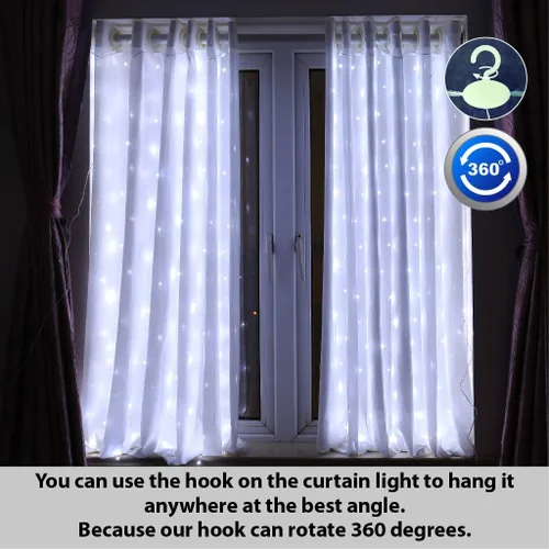 Miniatura 2 de HXWEIYE - Tira de luces cortas blancas para ventana pequeña, 3.3x5 pies, luz de hadas con temporizador y 8 clips para dormitorio, luz de 96 LED