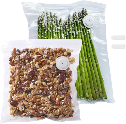 Miniatura 7 de 30 bolsas de sellado al vacío reutilizables mejoradas para alimentos + 2 clips, 20p 8 x 8 pulgadas + 10 p 10 x 11 pulgadas, sin BPA, 5 veces más