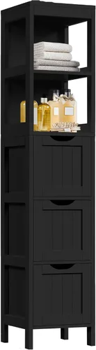 Miniatura 11 de Yaheetech Armario de almacenamiento para baño, gabinete de piso pequeño con 2 cajones extraíbles, organizador de almacenamiento delgado para baño