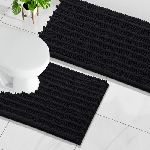 Miniatura 27 de Arotive Juego de 2 alfombras de baño de felpilla de lujo, extra suaves, absorbentes, peludas y alfombras de baño de contorno en forma de U