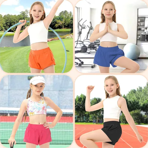 Miniatura 5 de Pantalones cortos deportivos para niñas, de secado rápido, con bolsillo con cremallera, para adolescentes y niños, pantalones cortos deportivos