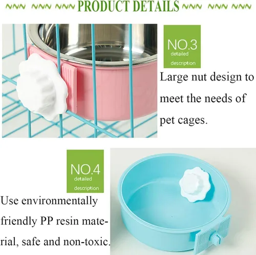 Miniatura 5 de kathson Jaula para perro, extraíble de acero inoxidable para colgar, jaula para mascotas, alimentador de alimentos y agua, taza para cachorros
