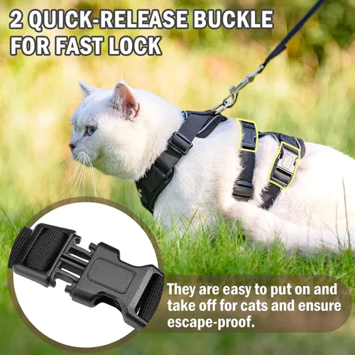 Miniatura 3 de PUPTECK Juego de arnés y correa para gato a prueba de escape para caminar, chaleco de malla transpirable arnés ajustable para gatos cachorros Negro