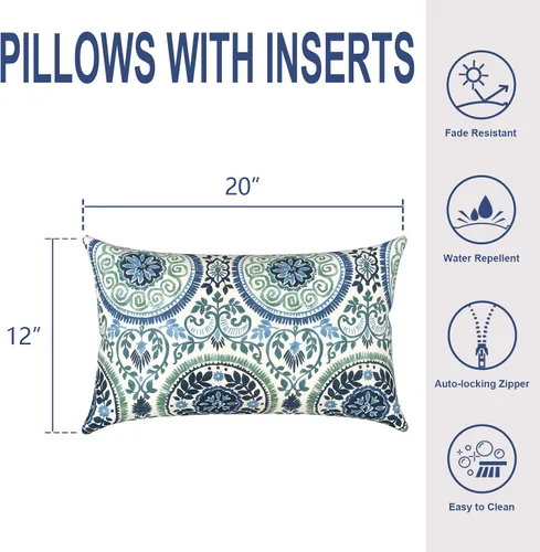 Miniatura 103 de Juego de 2 almohadas para exteriores de 16 x 16 pulgadas, repelentes al agua con interiores, para muebles de patio, hogar, jardín, geometría bohemia
