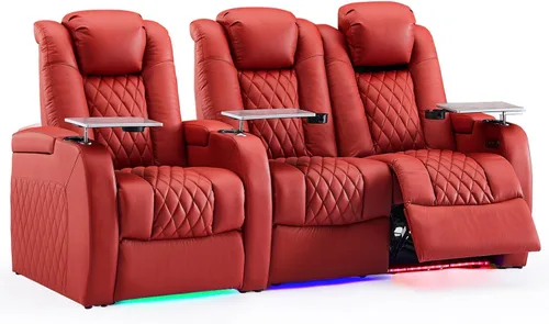 Miniatura 20 de Weilianda Asientos de Cine en Casa de Cuero de Grano Superior Silla Reclinable con Reposacabezas Eléctrico y Reclinación Asientos de Película Sofá