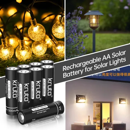 Miniatura 3 de Ni-MH - Baterías recargables AA, paquete de 12 baterías solares AA recargables de 1.2 V 1300 mAh de alta capacidad precargadas doble A para luces