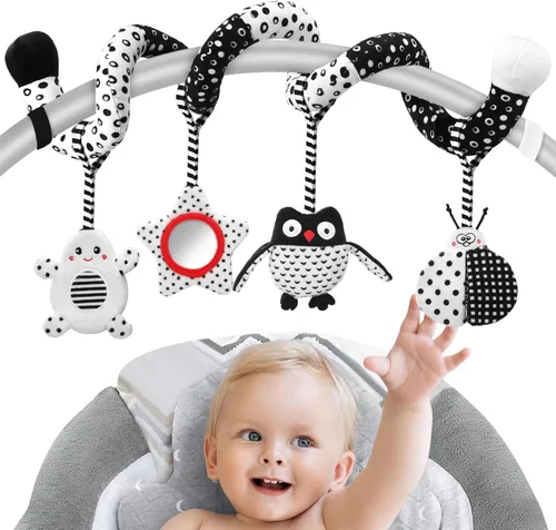 Juguetes para bebés de alto contraste, juguetes colgantes en blanco y negro para asiento de automóvil, cochecito y cuna, esenciales para recién Búho