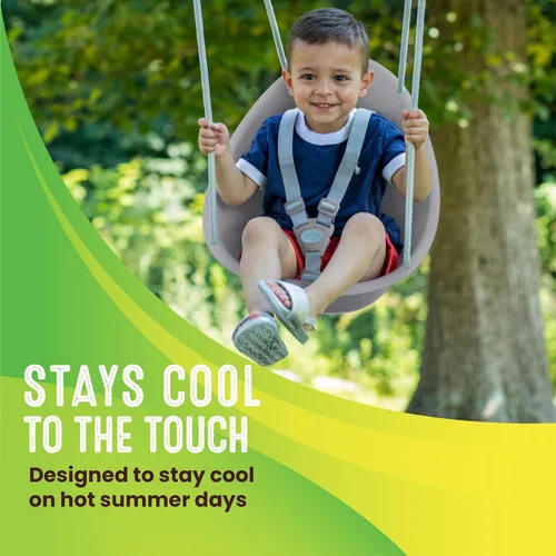 Miniatura 4 de Swurfer Columpio de coco para niños pequeños, cómodo columpio para bebé al aire libre, arnés de seguridad ajustable de 3 puntos, sistema de bloqueo
