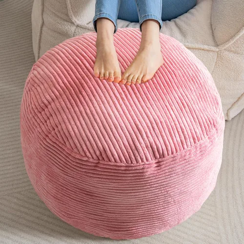Miniatura 28 de HIGOGOGO Puf Otomán Redondo Relleno, Pufs de Pana con Relleno de Trozos de Espuma, Puf Peludo y Esponjoso Reposapiés Otomán de Almacenamiento, 20 X