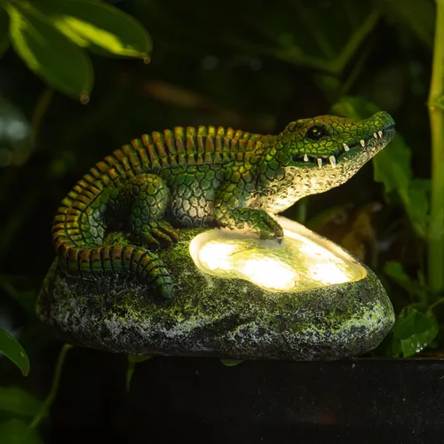 Miniatura 8 de Rezpuao Estatua de jardín de lagarto, decoración solar de lagarto para exteriores, figura de lagartos de resina con luz solar para patio, balcón