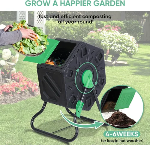 Miniatura 4 de Contenedor de compostaje giratorio con puertas correderas, contenedor de compostaje de una sola cámara, resistente para jardinería al aire libre