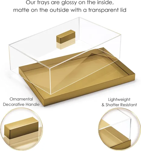 Miniatura 3 de Soporte acrílico para tartas Bandeja multifuncional para servir Elegante bandeja dorada para alimentos con tapa transparente Perfecto como