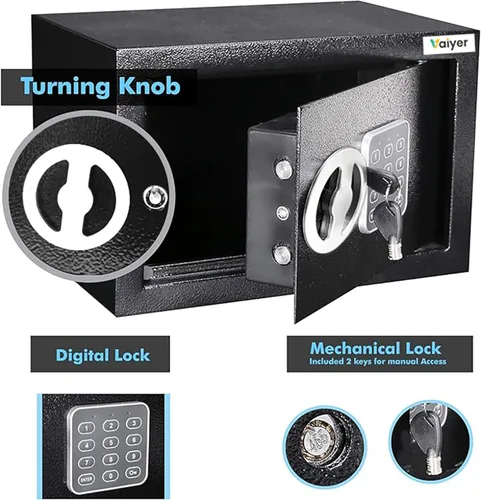 Miniatura 3 de Caja de seguridad electrónica para el hogar y la oficina con teclado digital y llaves, cajas de bloqueo para dinero, cajas de seguridad