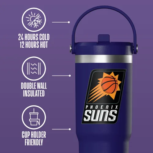 Miniatura 3 de Hydrapeak Botella de agua aislada de acero inoxidable con licencia oficial de la NBA de Phoenix Suns Nomad de 32 onzas con mango de agarre flexible