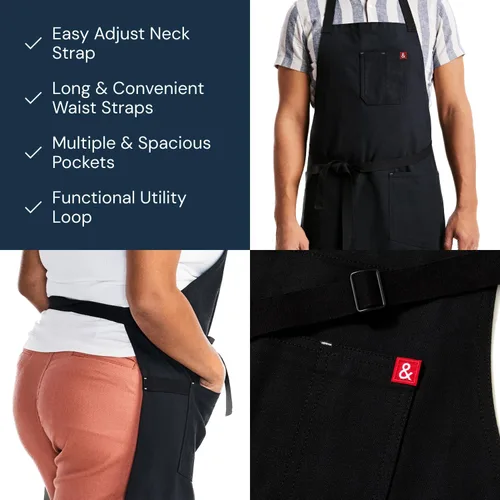 Miniatura 4 de hedley & bennett Essential Delantal – Delantal de chef profesional con bolsillos – Delantal de cocina para hombres – Delantal de cocina para hombres