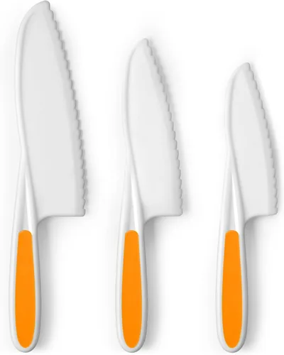 Zulay - Juego de cuchillos infantiles de 3 piezas para cocinar y hornear reales, cuchillos para niños pequeños para cortar frutas, verduras y