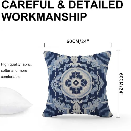 Miniatura 3 de Fundas de cojín Ikat con medallón azul y gris, color blanco y azul marino, fundas de almohada abstractas, decorativas de granja para sofá, cama