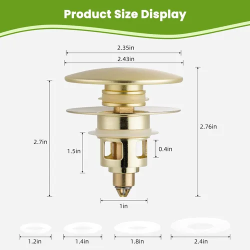 Miniatura 6 de Colador universal de drenaje para lavabo de baño, mejorado con cesta de filtro de acero inoxidable extraíble, tapón desplegable 2 en 1 para orificio