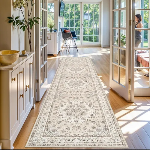 Miniatura 65 de Alfombra lavable de 2 x 3 pies para entrada: alfombras vintage con respaldo antideslizante para cocina, baño, alfombra resistente al agua