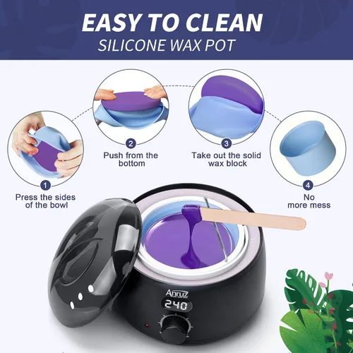 Miniatura 6 de Kit de depilación ANRUZ para mujeres y hombres - Kit de cera digital para depilación con crema post-cera, tazón de silicona y 55 accesorios más