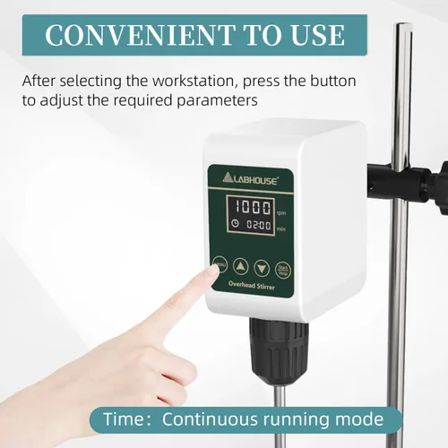 Miniatura 9 de Agitador digital OS-5S de 10L (H₂O), soporte de acero inoxidable de base plana y 2 paletas de agitación y soporte para vaso de precipitados