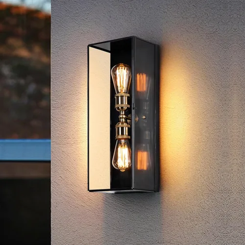 Miniatura 8 de Farol de pared de latón macizo para exteriores, lámpara de porche exterior con vidrio templado, iluminación de pared rectangular impermeable