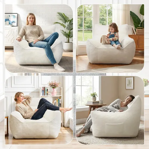 Miniatura 6 de Cvortll Puf, sofá puff de piel sintética, con reposabrazos y respaldo resistente, adecuado para apartamentos, salas de estar, dormitorios
