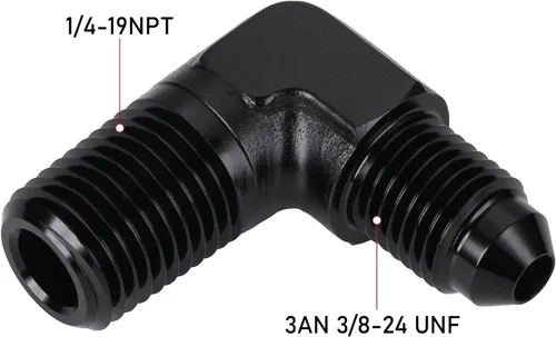 Miniatura 2 de 3AN macho Flare a 1/4 NPT tubo macho 90 grados codo adaptador unión aluminio negro