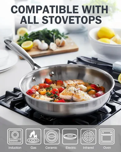 Miniatura 3 de Cooks Standard Sartén de Freír de Acero Inoxidable, Wok Sartén para Saltear Multi-Capa de 10 Pulgadas, Sartén de Cocina, Plateado