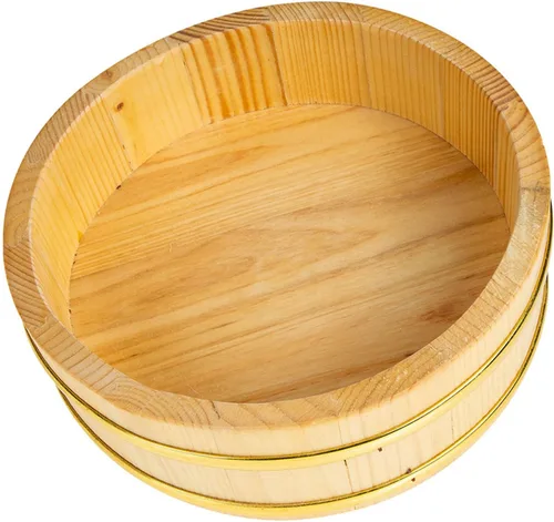 Miniatura 10 de Hemoton Cubo de mezcla de arroz de sushi de estilo japonés Bandeja redonda de sushi Barril de servicio de alimentos de gran capacidad Marrón claro