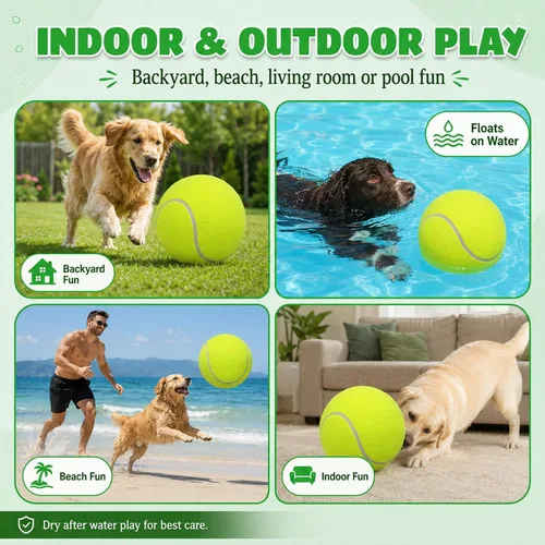 Miniatura 4 de INSUM Pelota de tenis gigante de 9.5 pulgadas, pelota de juguete grande para perros para jugar al aire libre, cumpleaños para perros grandes, ideal