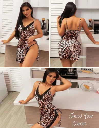 Miniatura 5 de Avidlove Lencería sexy para mujer, camisón de encaje con abertura lateral, camisón con tanga