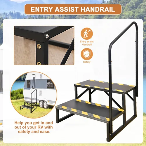 Miniatura 5 de Escaleras de autocaravana de 2 escalones, peldaños para bañera de hidromasaje, escalera de spa al aire libre con pasamanos, escalera de quinta rueda